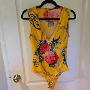 Fashion Nova Vibrant Yellow Floral Bodysuit